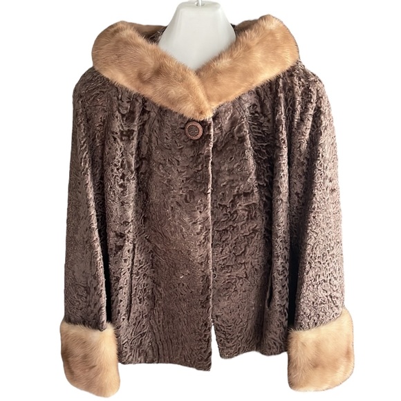 Vintage Brown Persian Lamb Jacket With Mink Collar Cuffs - Picture 3 of 16